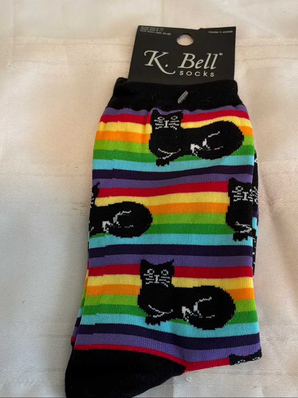 Adult Rainbow Stripe Cat Socks - Black Accent shoe size 4-10
